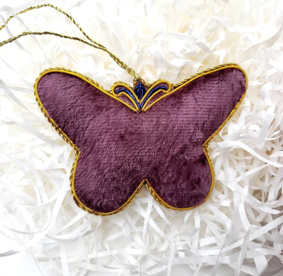 Hand Embroidered Ornament | Butterfly | Mardi Gras | Mariam Zardozi