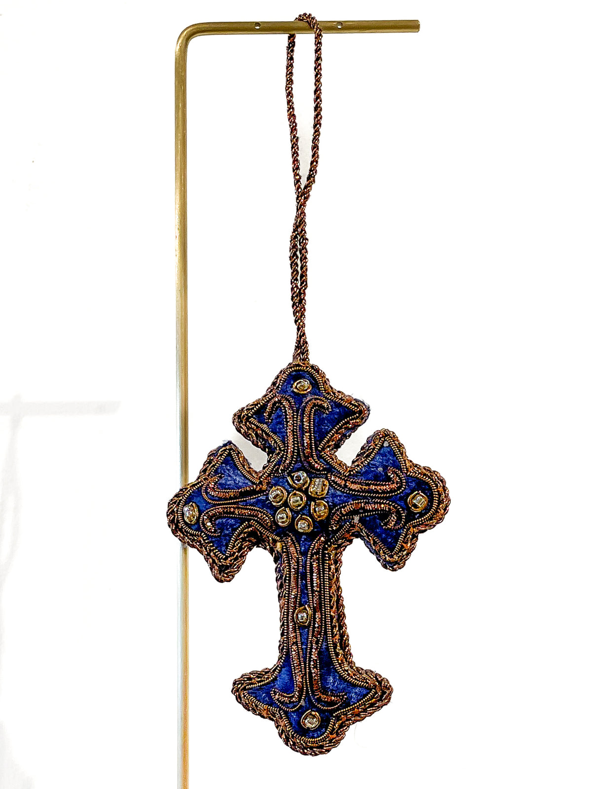 Hand Embroidered Ornament  | Cross (Small) | Royal Blue | Mariam Zardozi