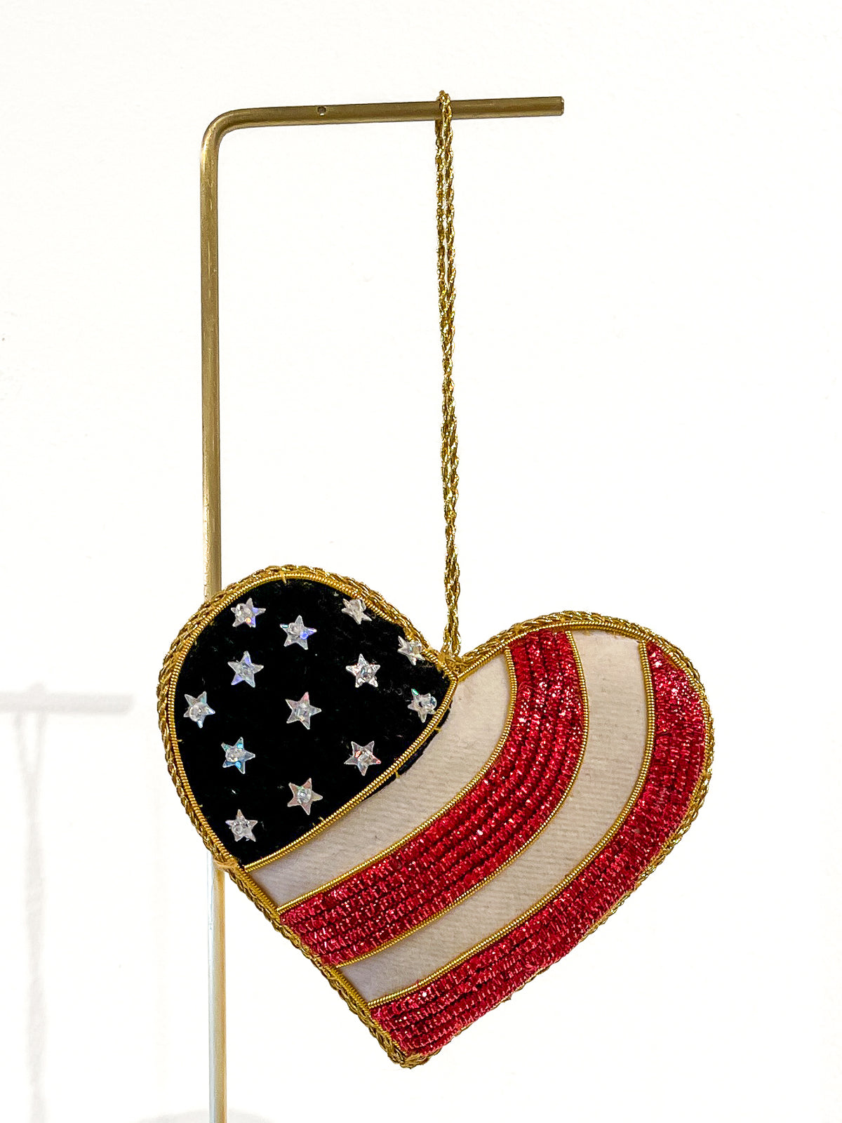 Hand Embroidered Ornament | Heart | American Flag | Mariam Zardozi