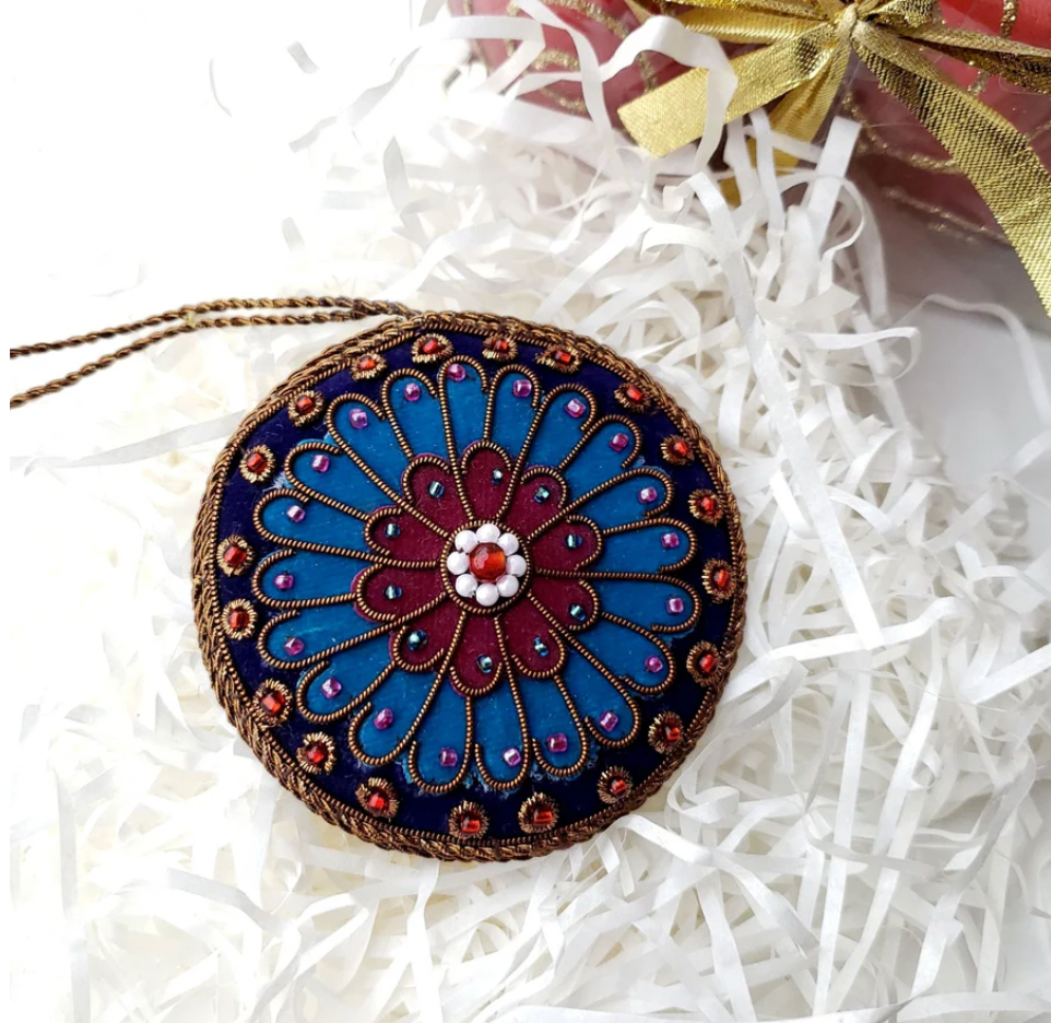 Hand Embroidered Ornament | Notre Dame Rose Window | Blue | Mariam Zardozi