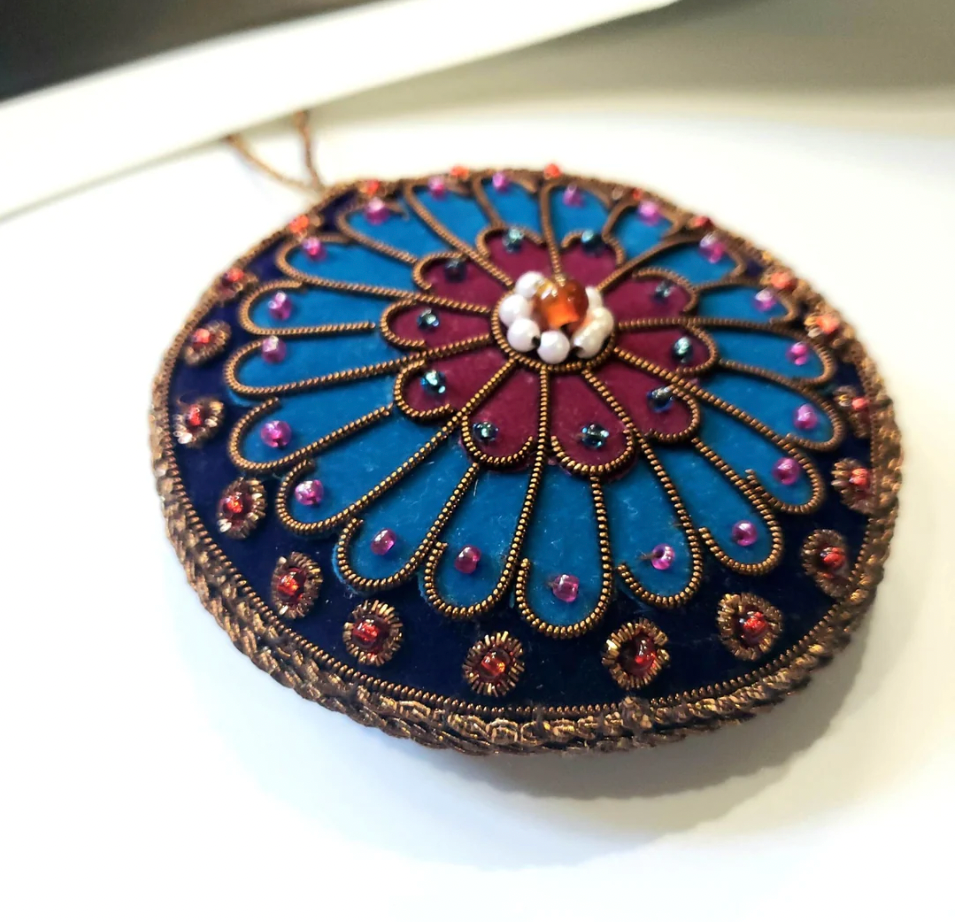 Hand Embroidered Ornament | Notre Dame Rose Window | Blue | Mariam Zardozi