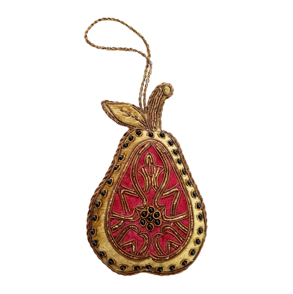 Hand Embroidered Ornament | Pear | Gold | Mariam Zardozi