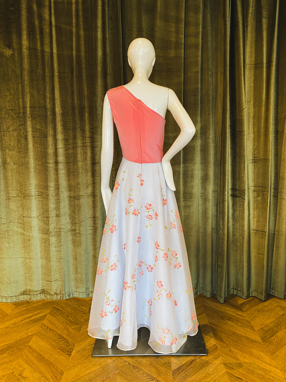 Nakish Dress | Rosé Shot Silk and Handpainted Floral Silk Organza