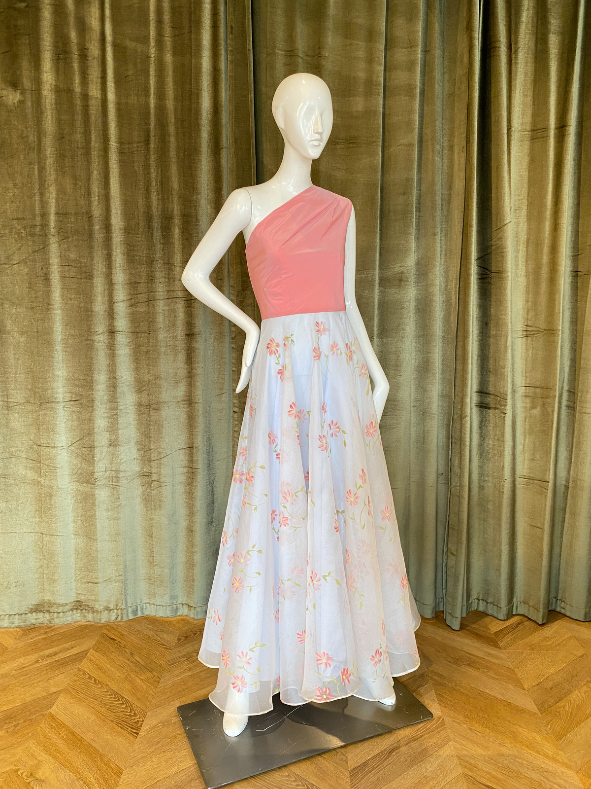 Nakish Dress | Rosé Shot Silk and Handpainted Floral Silk Organza