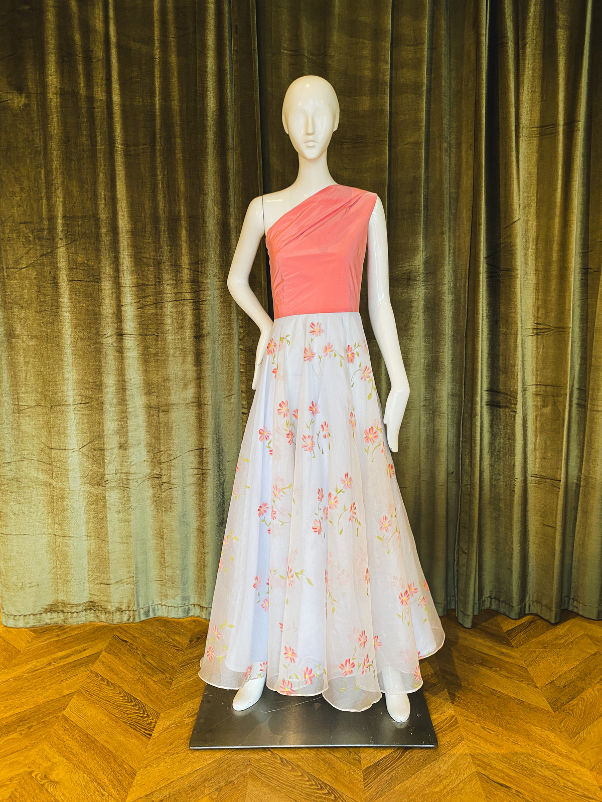 Nakish Dress | Rosé Shot Silk and Handpainted Floral Silk Organza