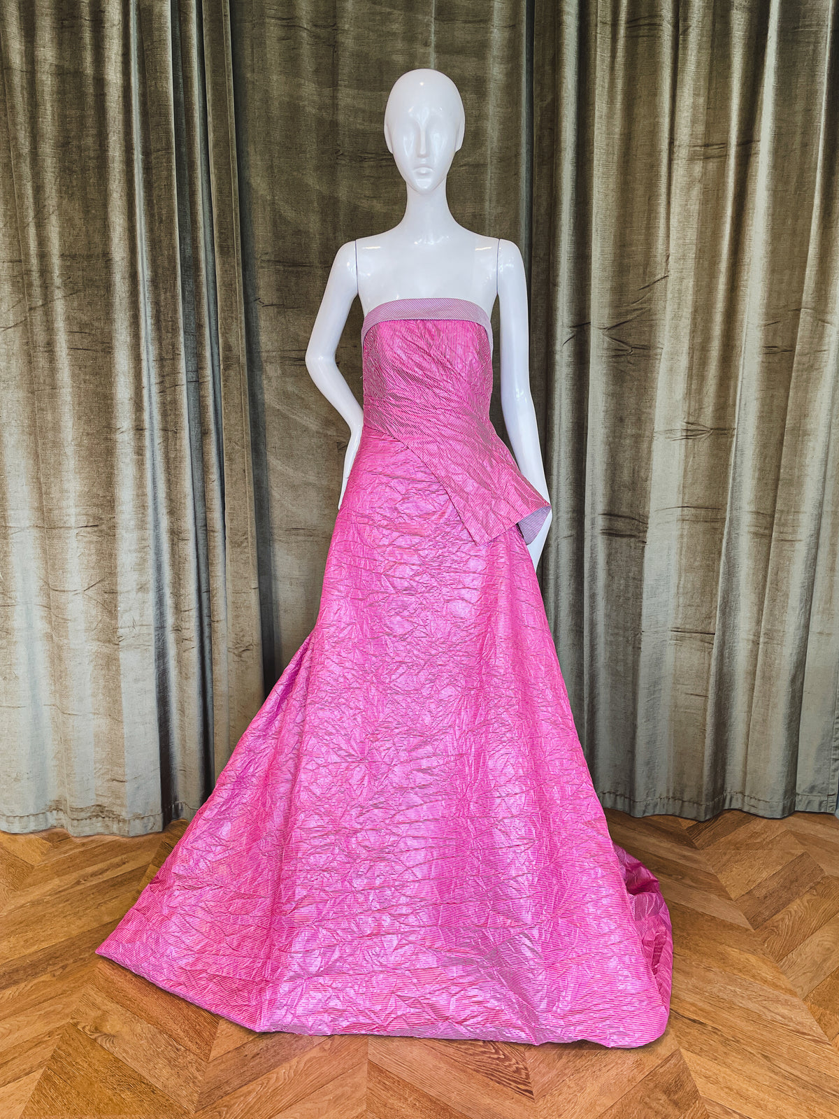 Poldark Gown | Pink Stripe Crushed Taffeta