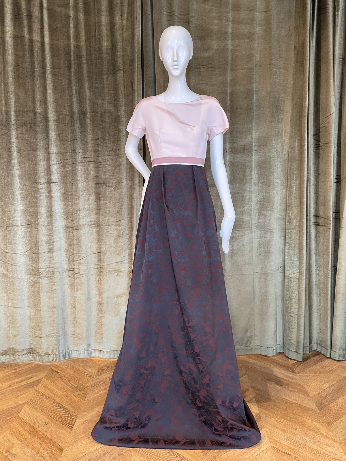 Rosa Gown | Blush Faille &amp; Abstract Mulberry Jacquard