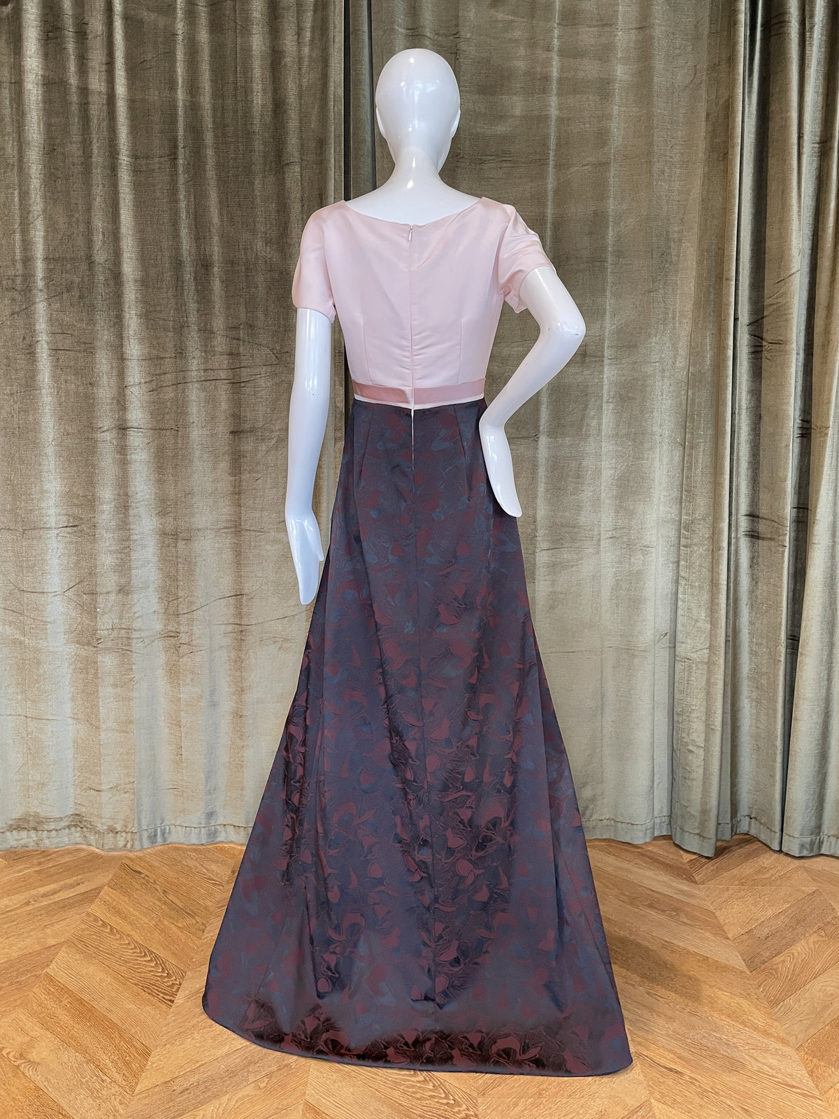 Rosa Gown | Blush Faille &amp; Abstract Mulberry Jacquard