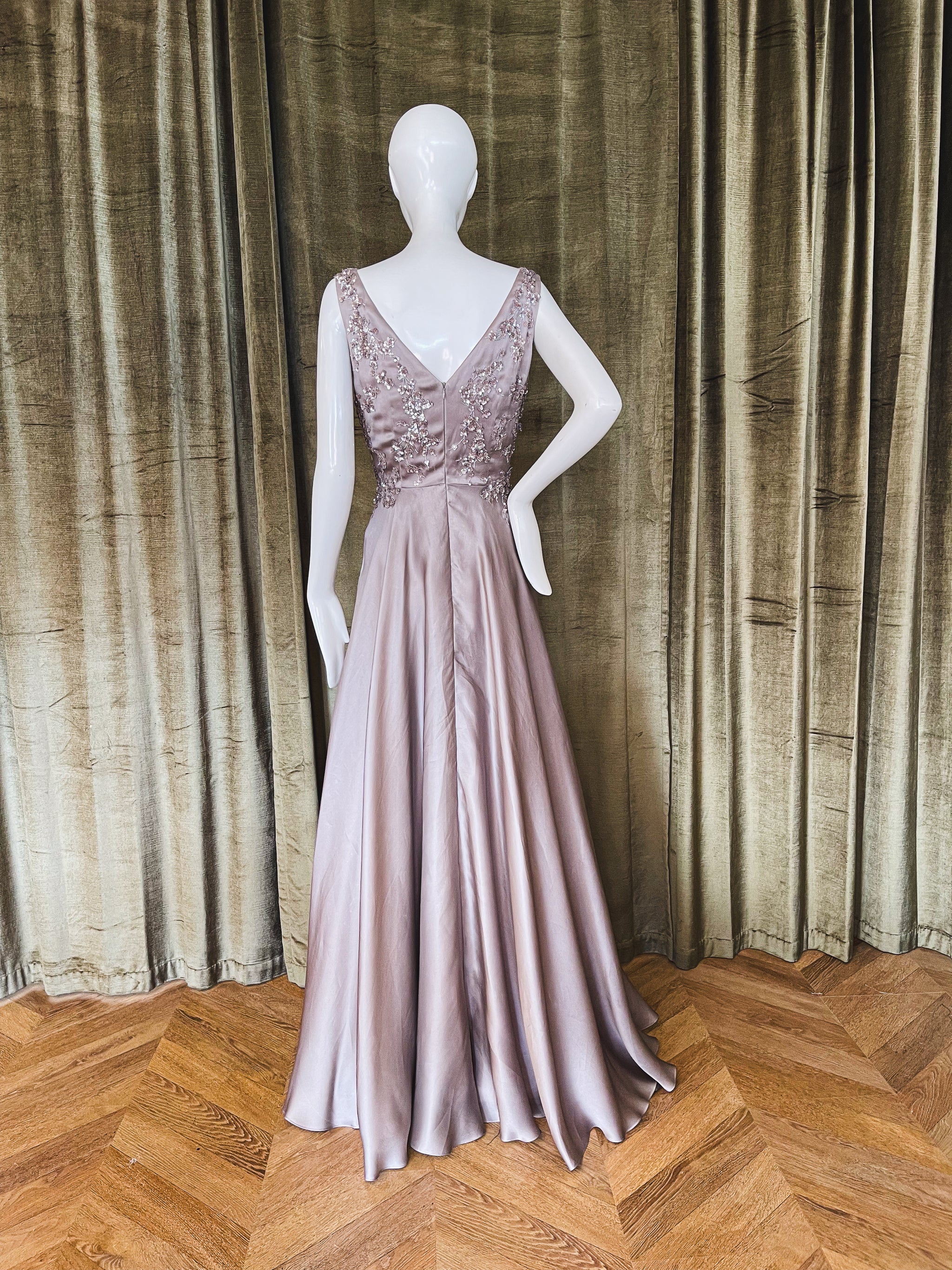 Thoreau Gown | Beaded Taupe Satin Faced Organza - David Peck Thoreau Gown | Beaded Taupe Satin Faced Organza - David Peck