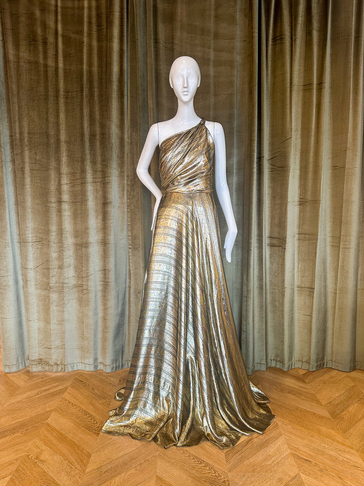 Nakeia Gown | Gold &amp; Black Deco Stripe Lamé