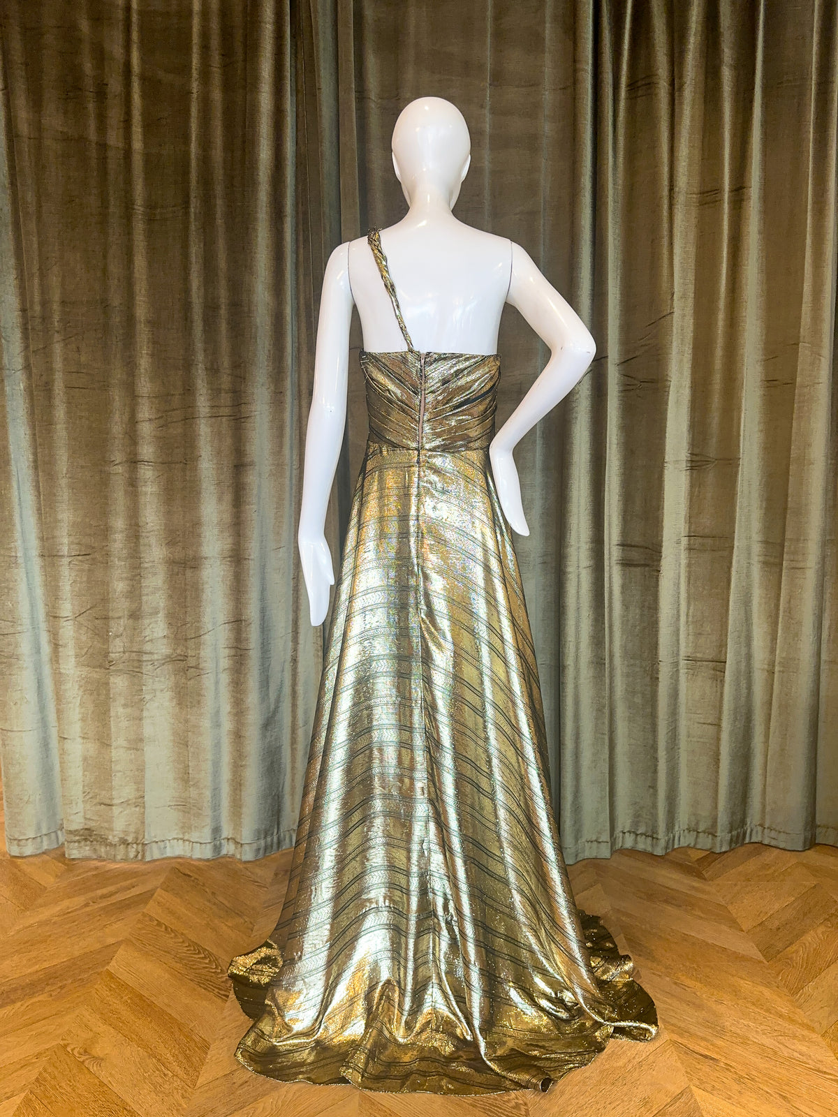 Nakeia Gown | Gold &amp; Black Deco Stripe Lamé