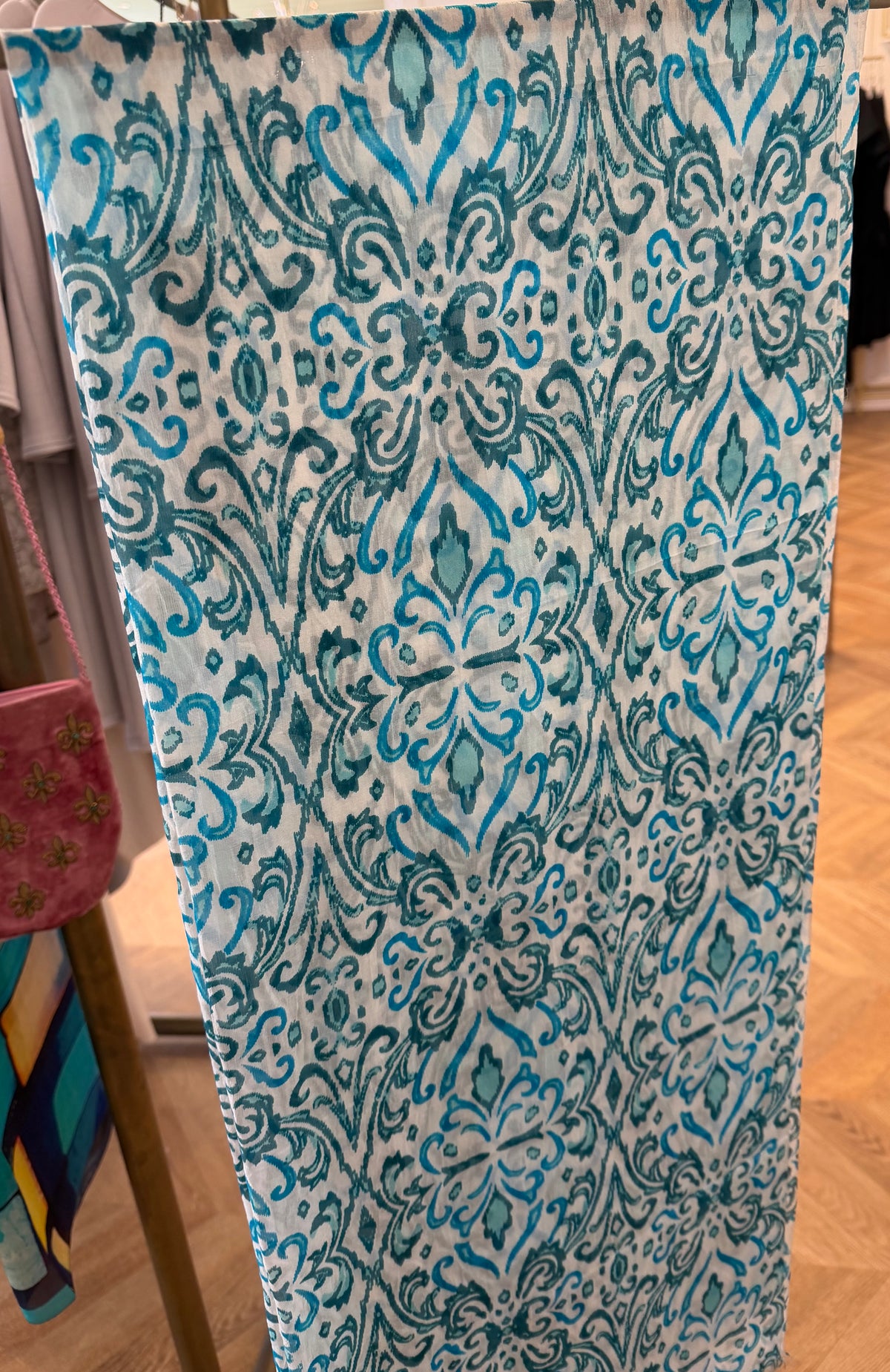 Damask Scarf | Silk & Wool Blend | 70" x 29" | Turquoise