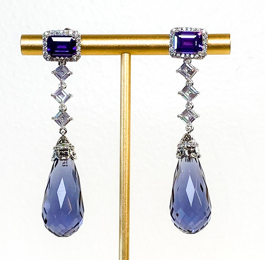 Drop Earrings | Pear Cut Tassle | Light Amethyst