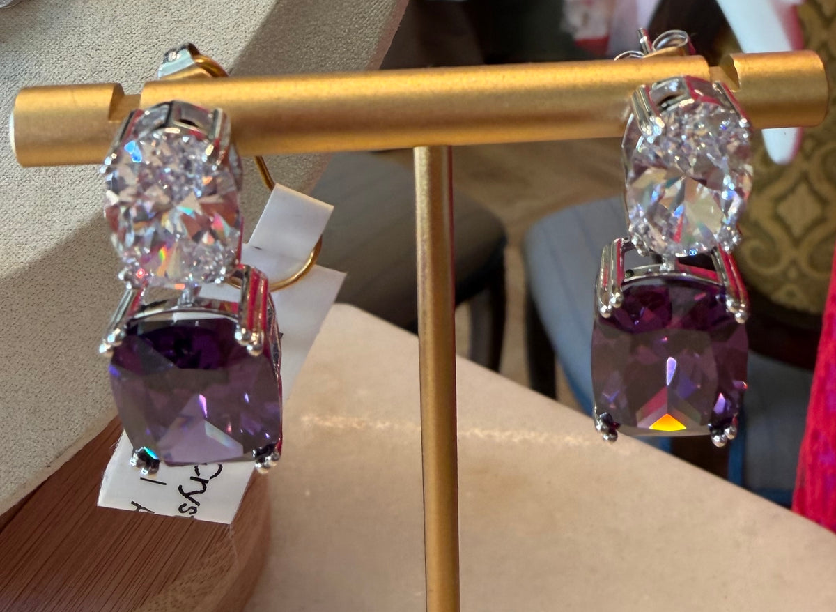 Teardrop Earrings | Crystal Oval & Cushion | Amethyst