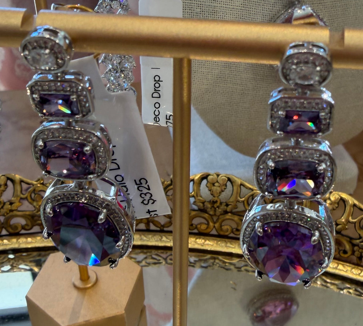 Drop Earrings | Cushion Halo Cascade | Amethyst