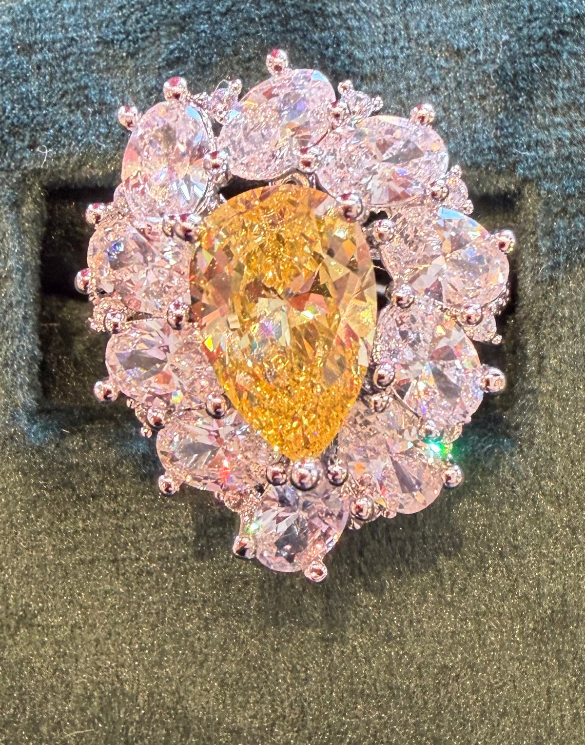 Cocktail Ring | Pear Cut in Oval Halo | Citrine & Crystal