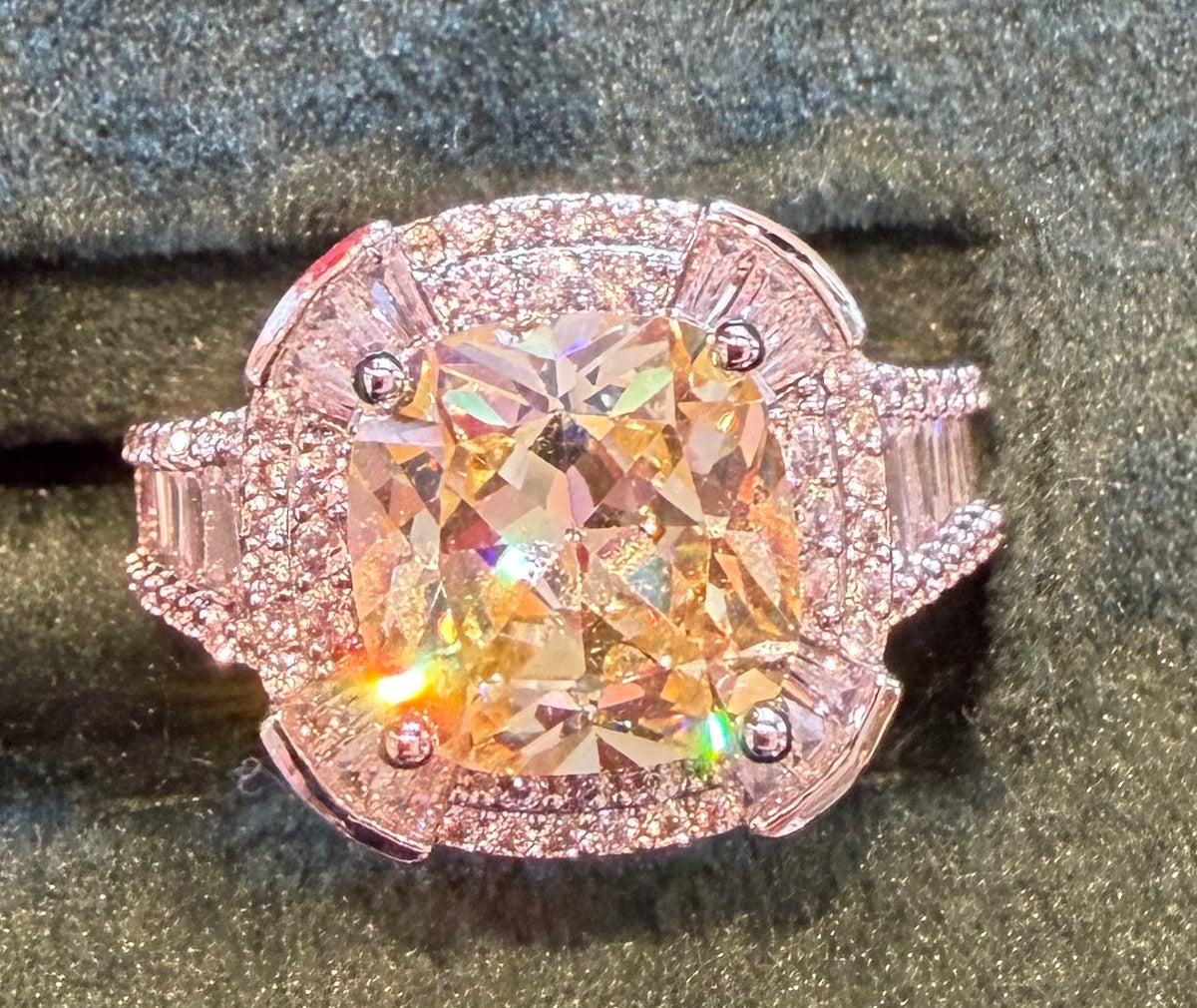 Cocktail Ring | Asscher Cut Double Halo with Crystal Band | Citrine & Crystal