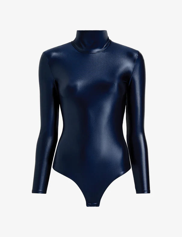 Matte Metallic Turtleneck Bodysuit Sapphire by Commando David Peck