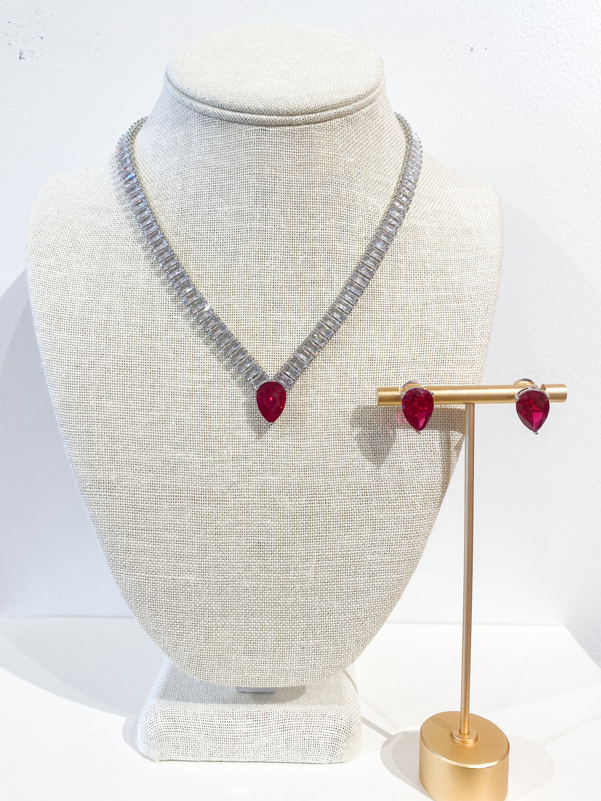 Necklace | Baguette Crystal Drop | Ruby