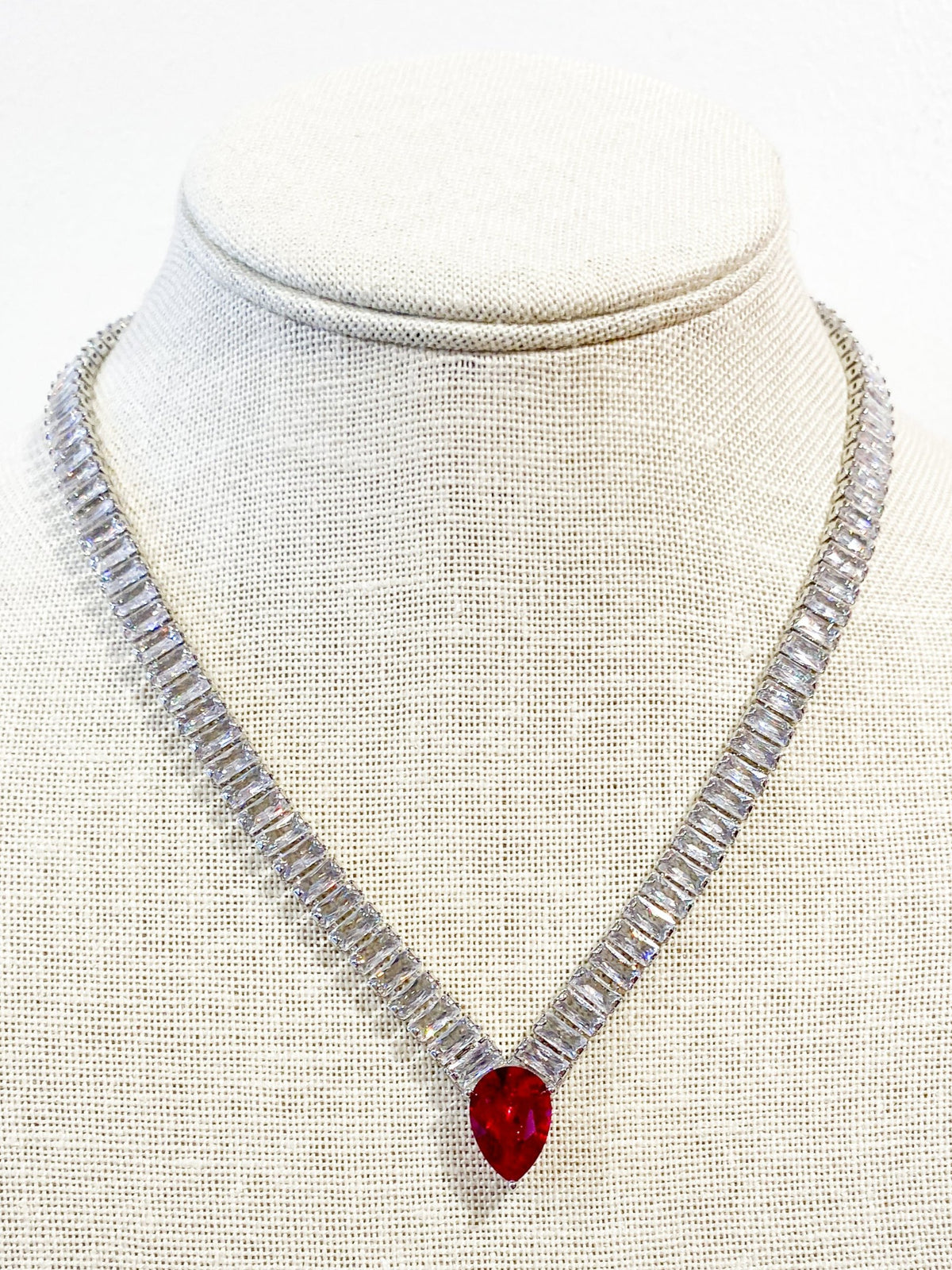 Necklace | Baguette Crystal Drop | Ruby