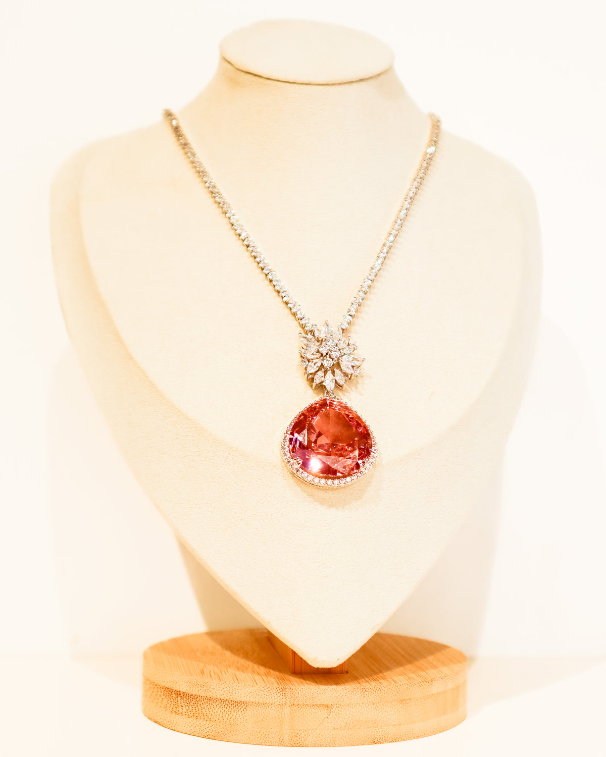 Necklace | Crystal Cluster Teardrop | Pink Sapphire