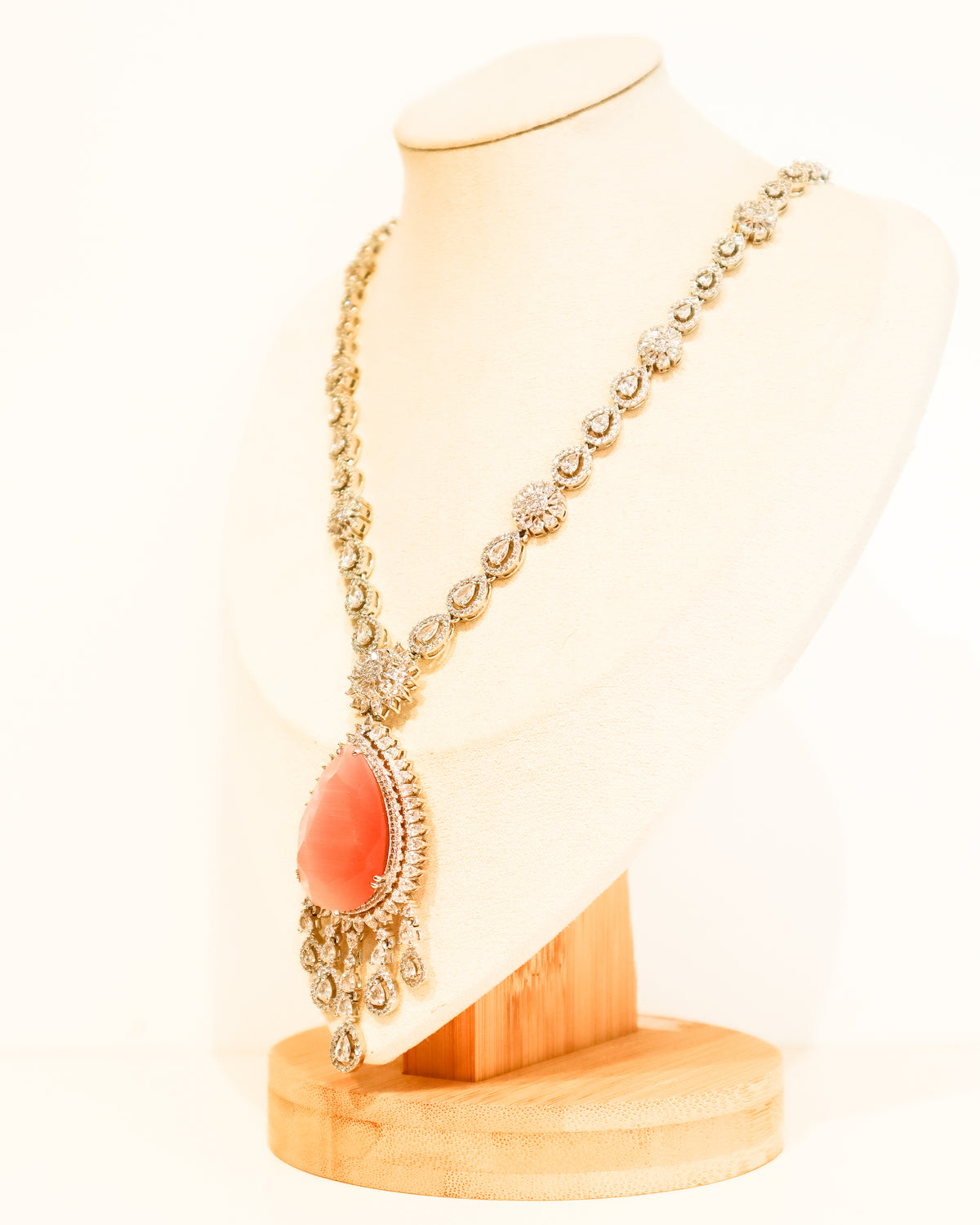 Necklace | Crystal Pear Cut Chandelier | Rose Quartz