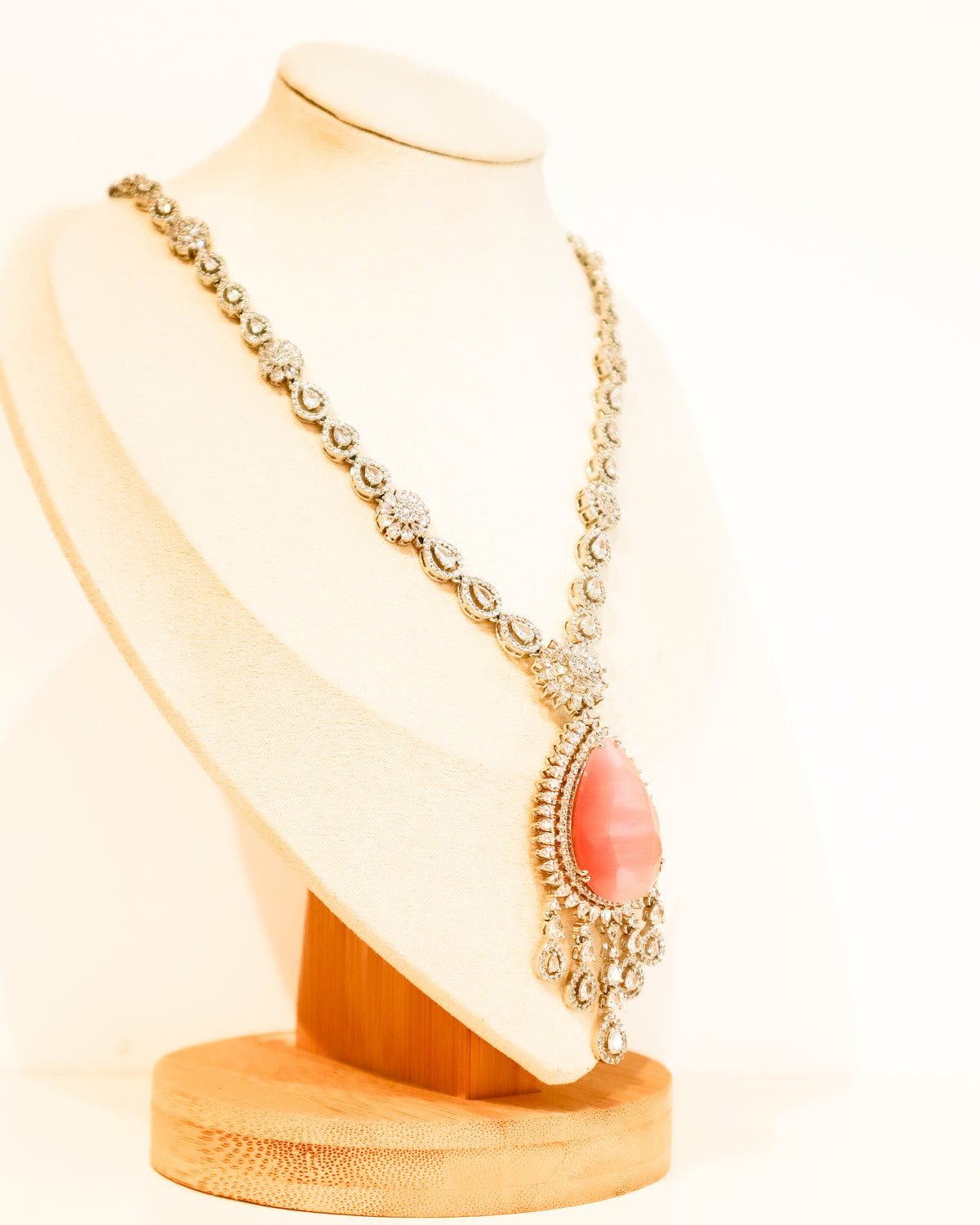 Necklace | Crystal Pear Cut Chandelier | Rose Quartz