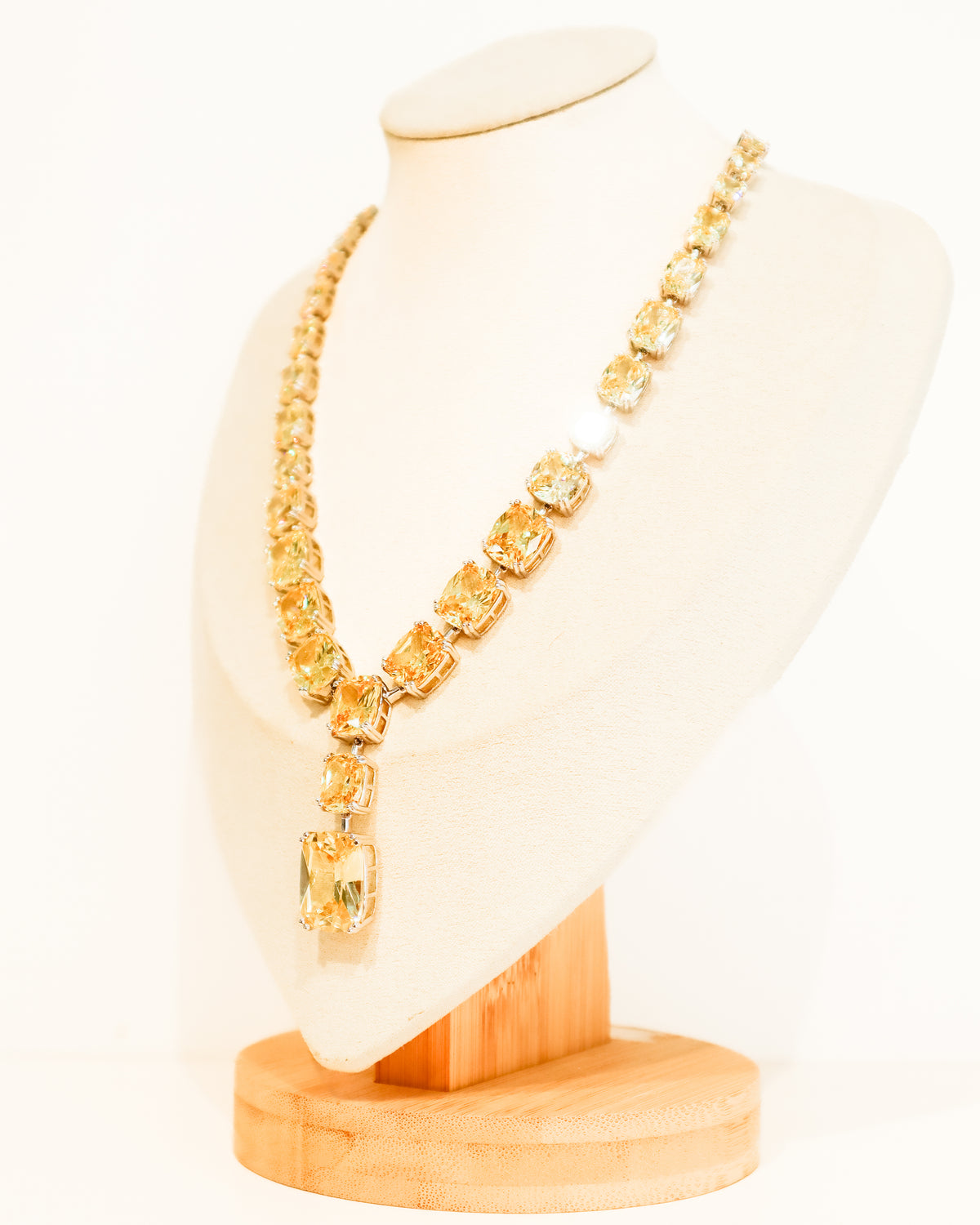 Necklace | Emerald Cushion Cut Drop | Citrine &amp; Crystal