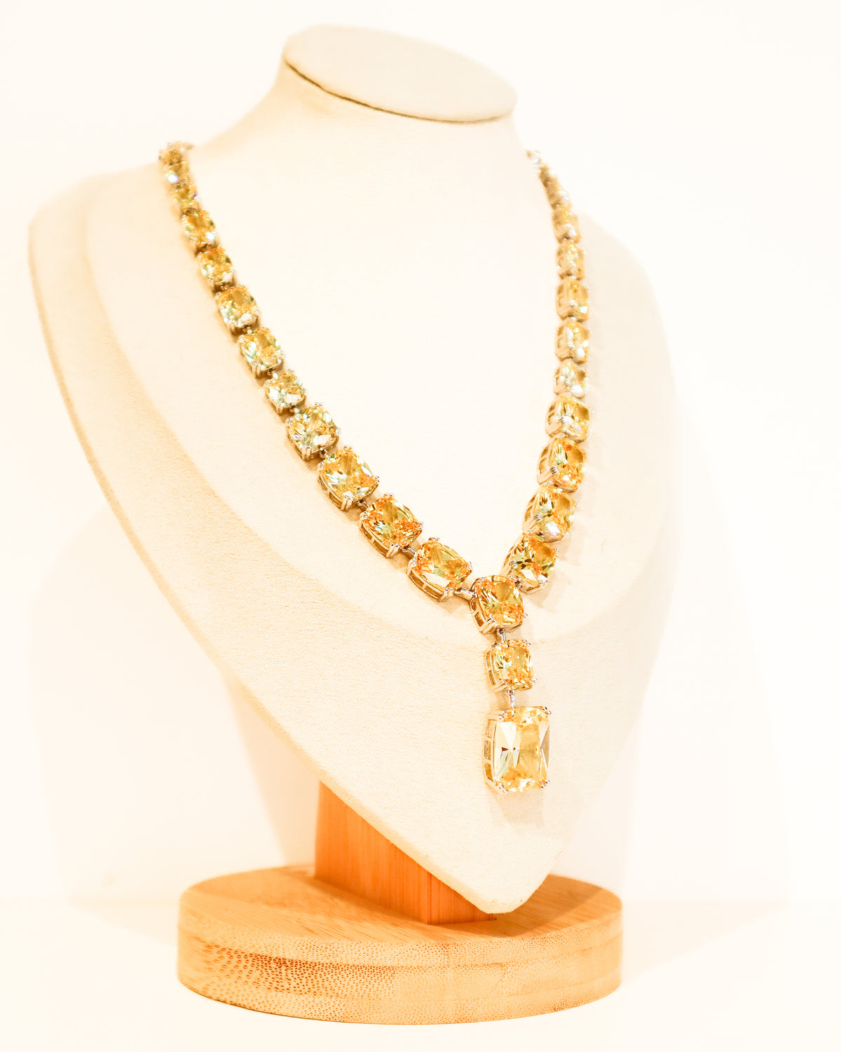 Necklace | Emerald Cushion Cut Drop | Citrine &amp; Crystal