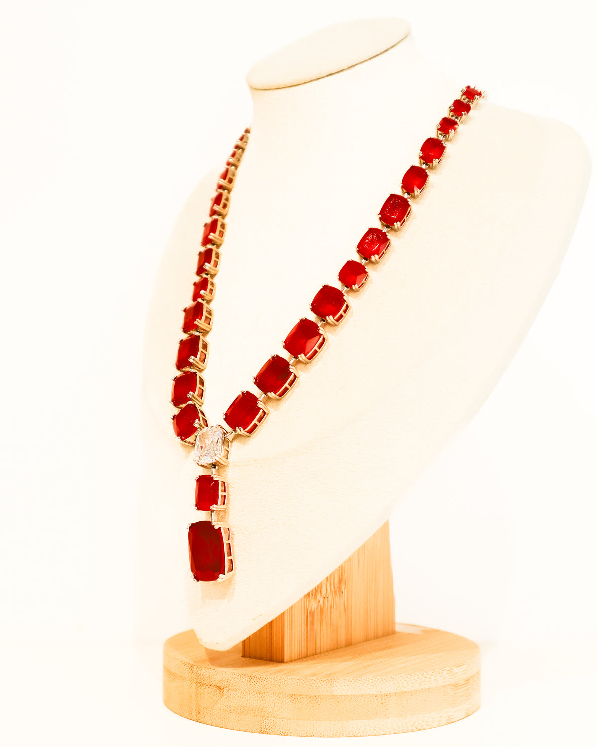 Necklace | Emerald Cushion Cut Drop | Ruby &amp; Crystal