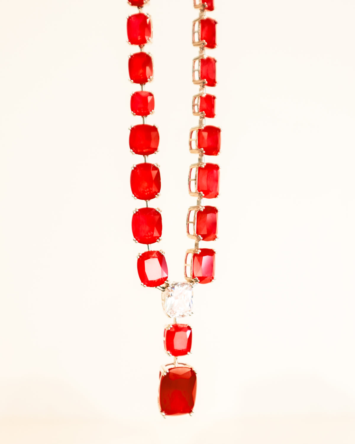 Necklace | Emerald Cushion Cut Drop | Ruby &amp; Crystal