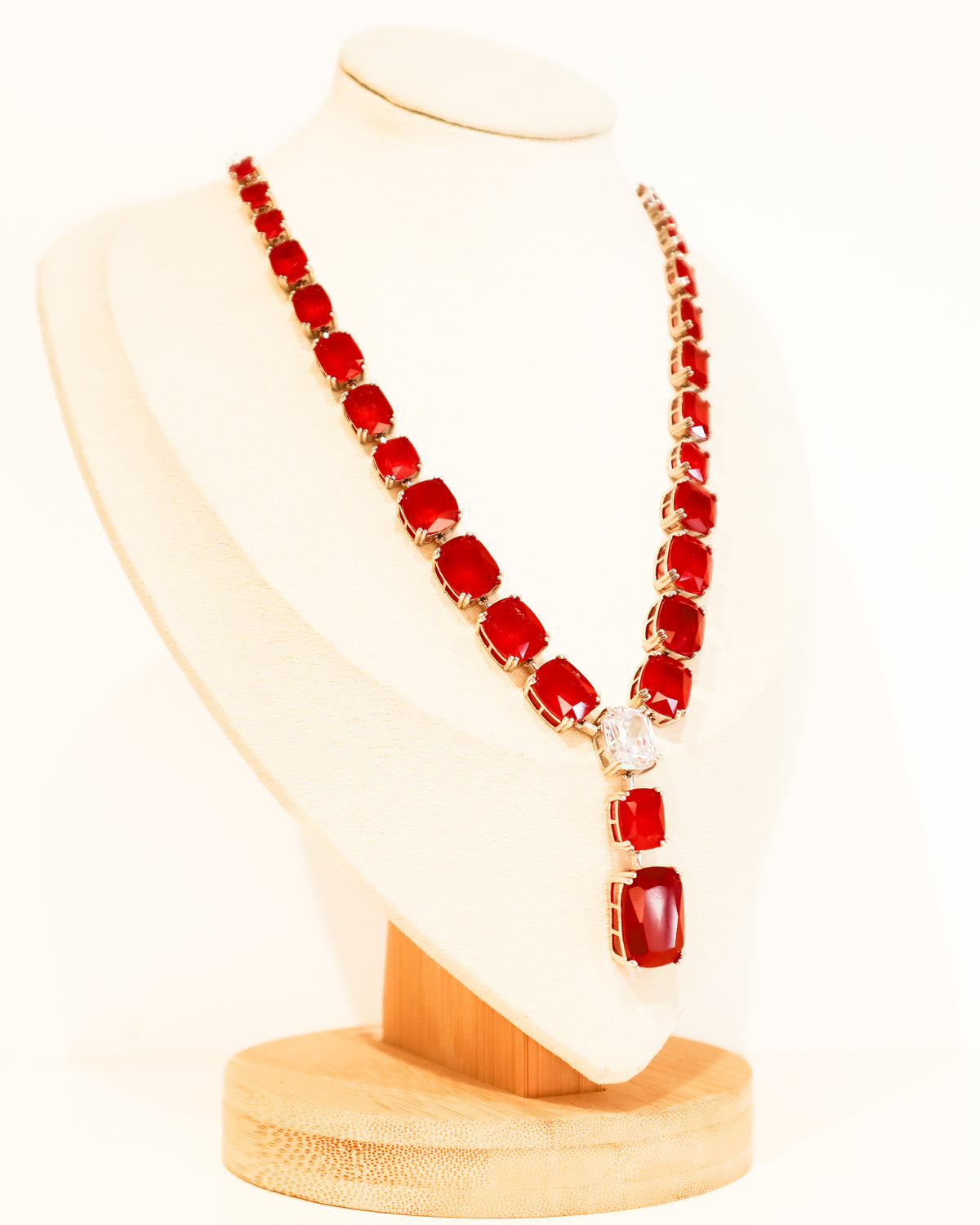 Necklace | Emerald Cushion Cut Drop | Ruby &amp; Crystal