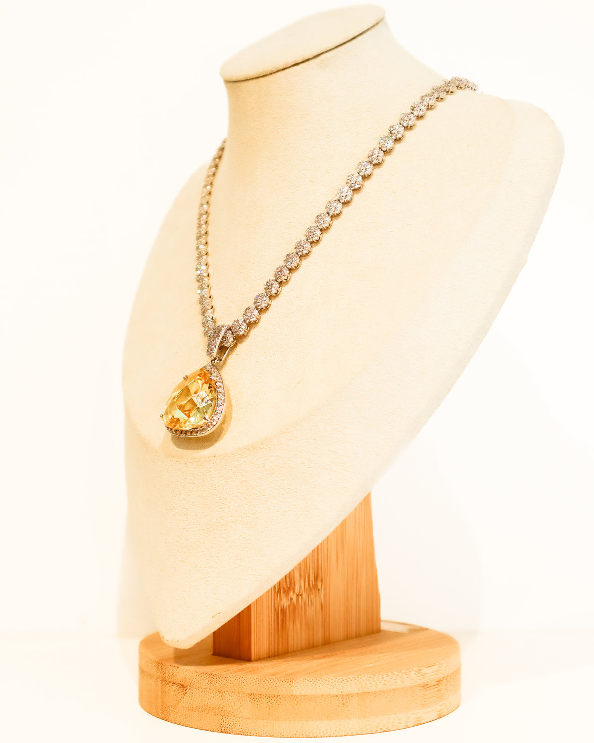Necklace | Radiant Tear Drop Crystal Pendant | Citrine
