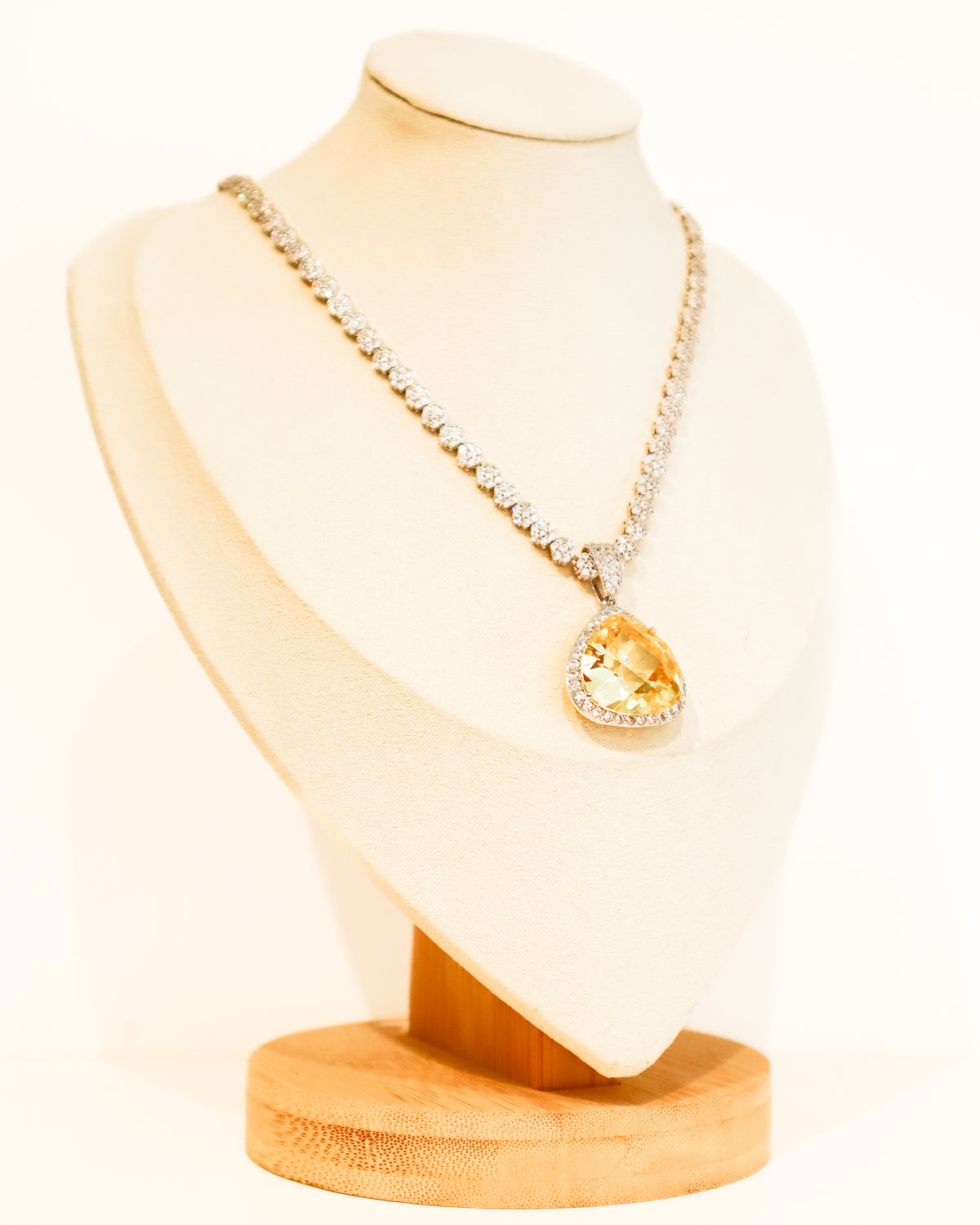 Necklace | Radiant Tear Drop Crystal Pendant | Citrine