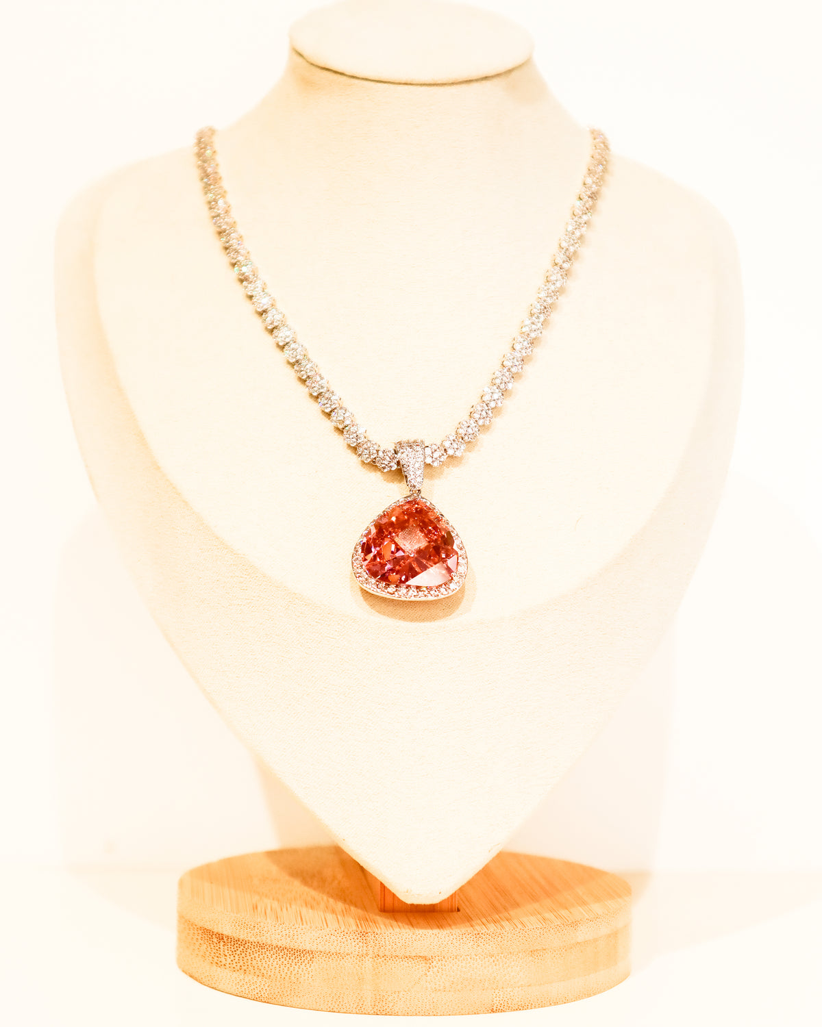 Necklace | Radiant Tear Drop Crystal Pendant | Pink Sapphire