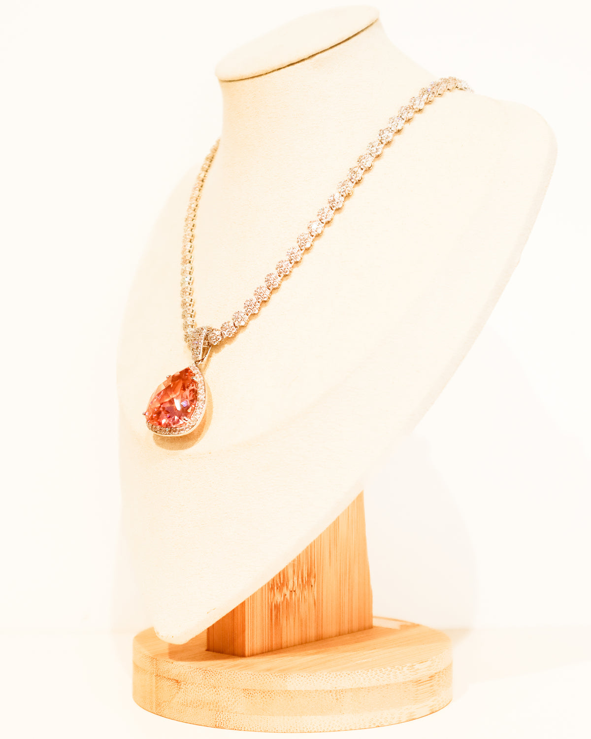 Necklace | Radiant Tear Drop Crystal Pendant | Pink Sapphire