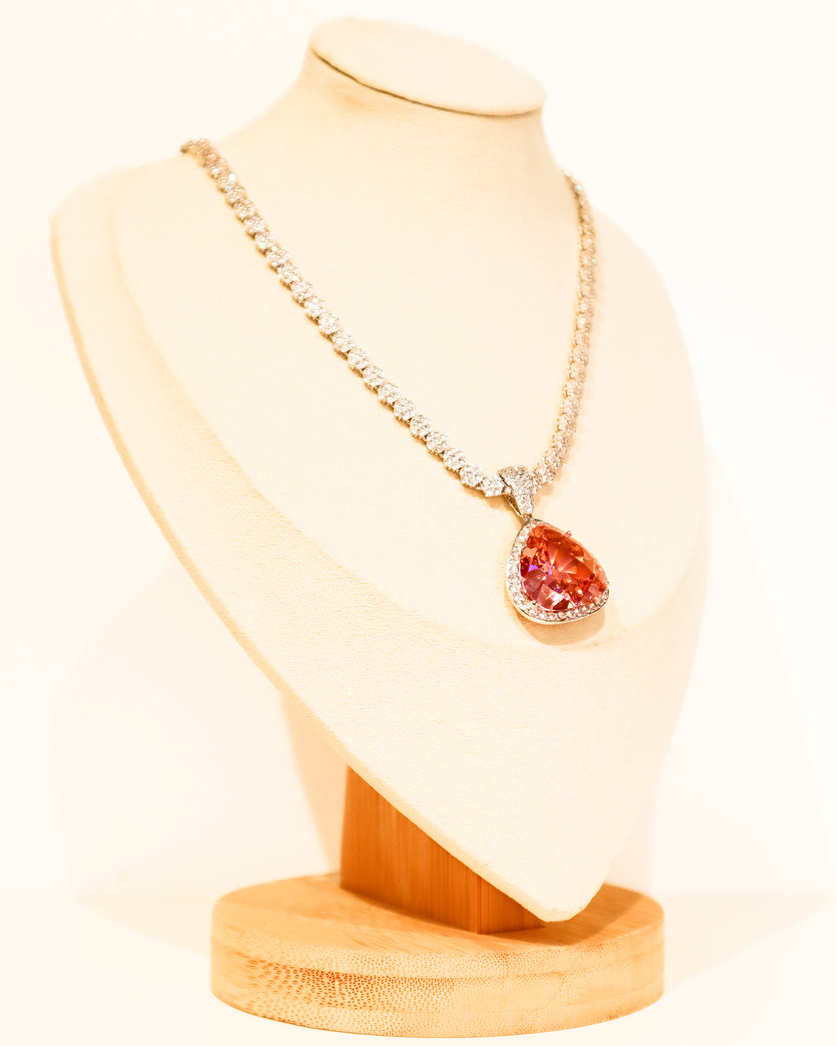 Necklace | Radiant Tear Drop Crystal Pendant | Pink Sapphire