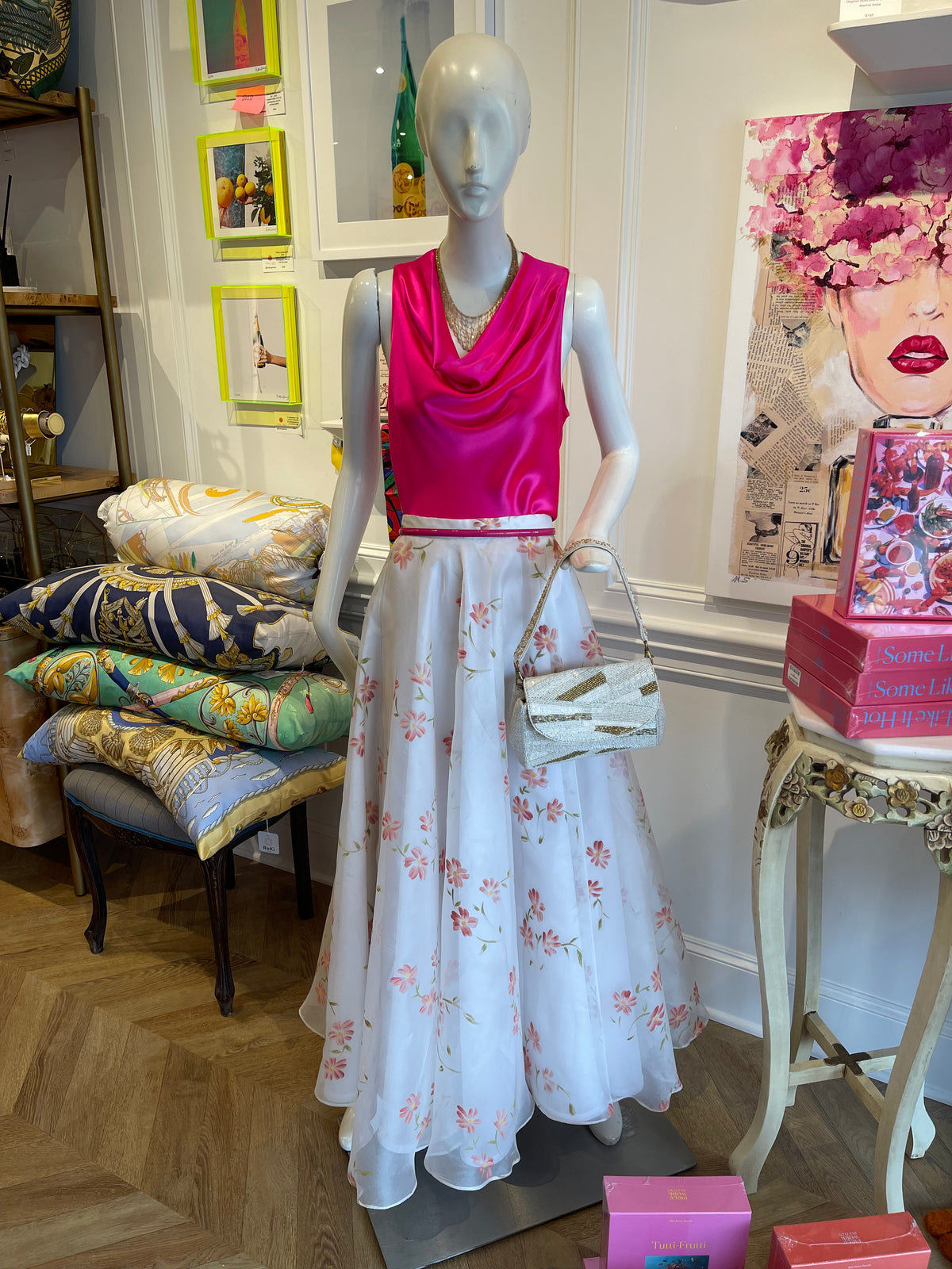 High Tea Skirt | Handpainted Floral Silk Organza