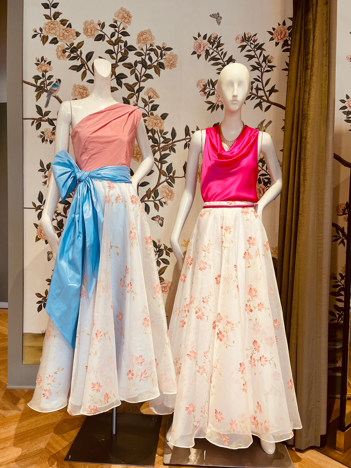 Nakish Dress | Rosé Shot Silk and Handpainted Floral Silk Organza