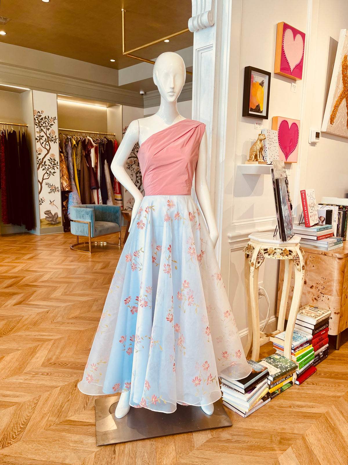 Nakish Dress | Rosé Shot Silk and Handpainted Floral Silk Organza