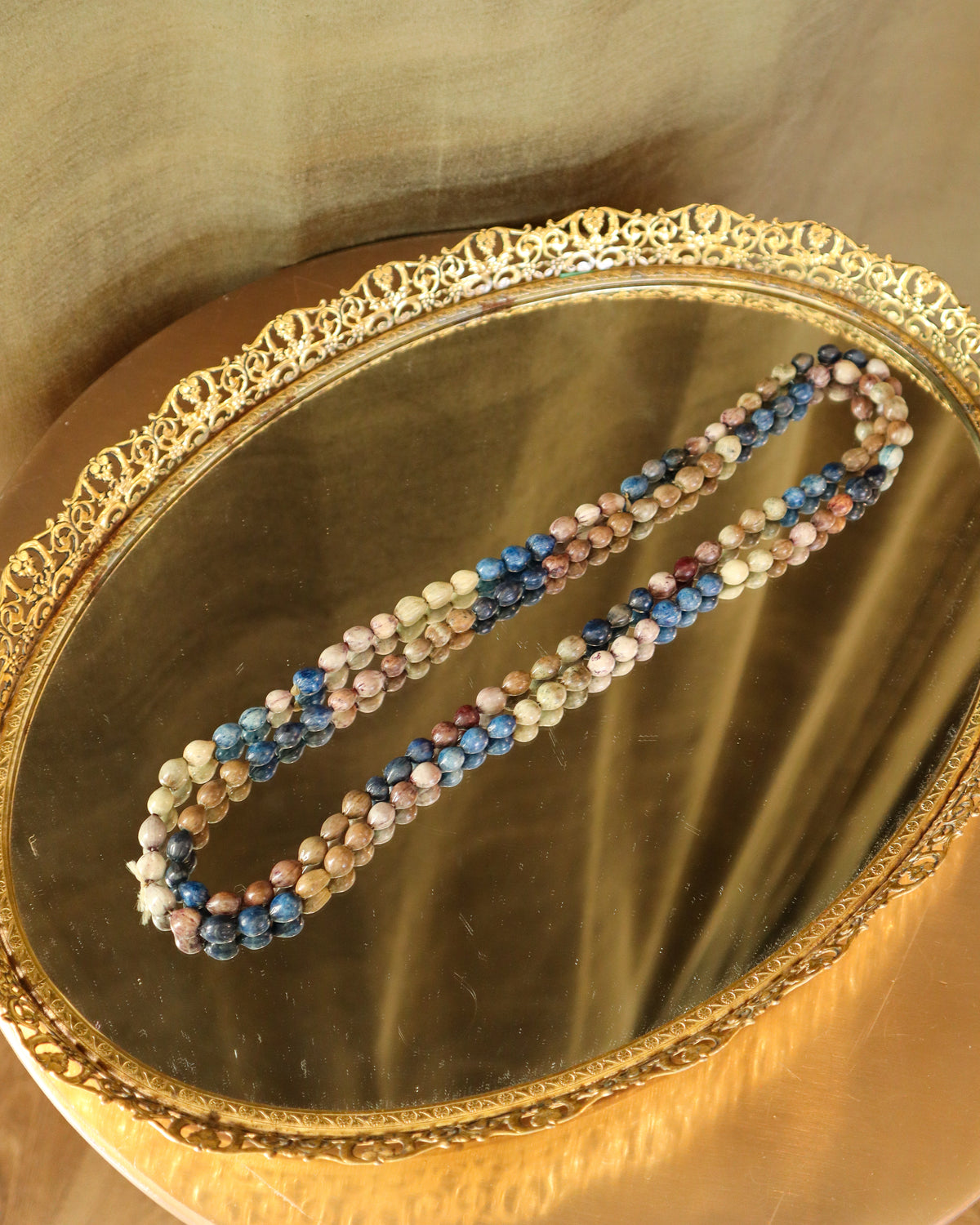 Bohemian Blue & Neutral Tone Beaded Necklace | Vintage
