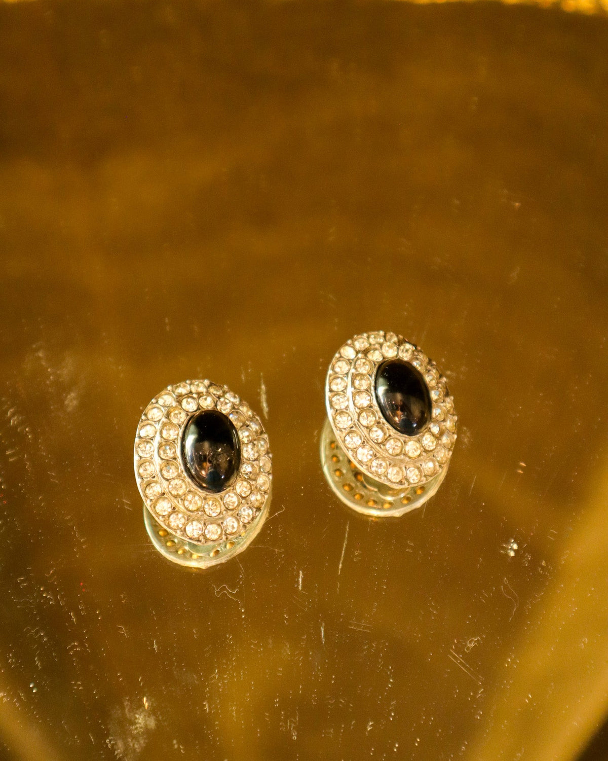 Black Rhinestone Oval Clip-on Earrings | Vintage
