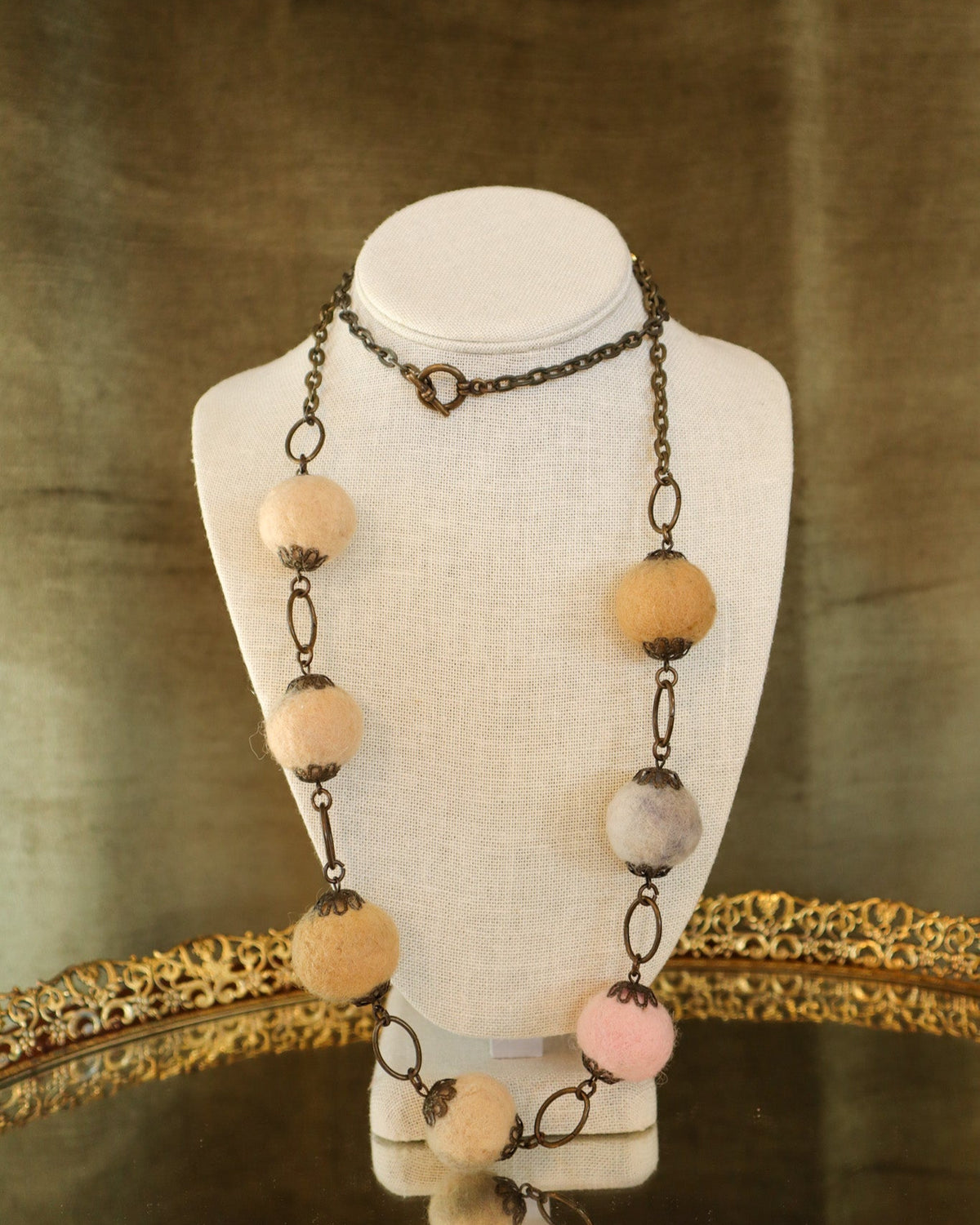 Brass Necklace with Felt Balls | Vintage