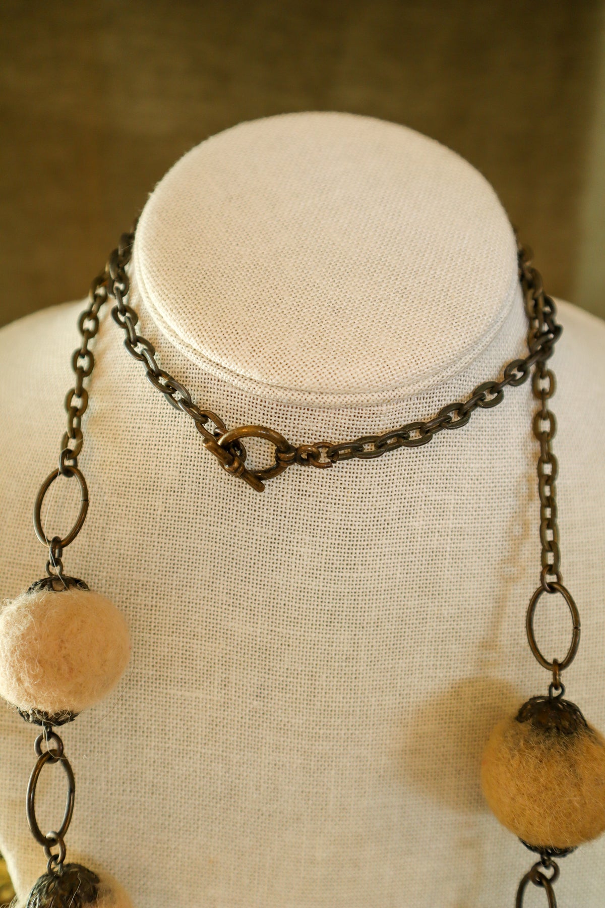 Brass Necklace with Felt Balls | Vintage