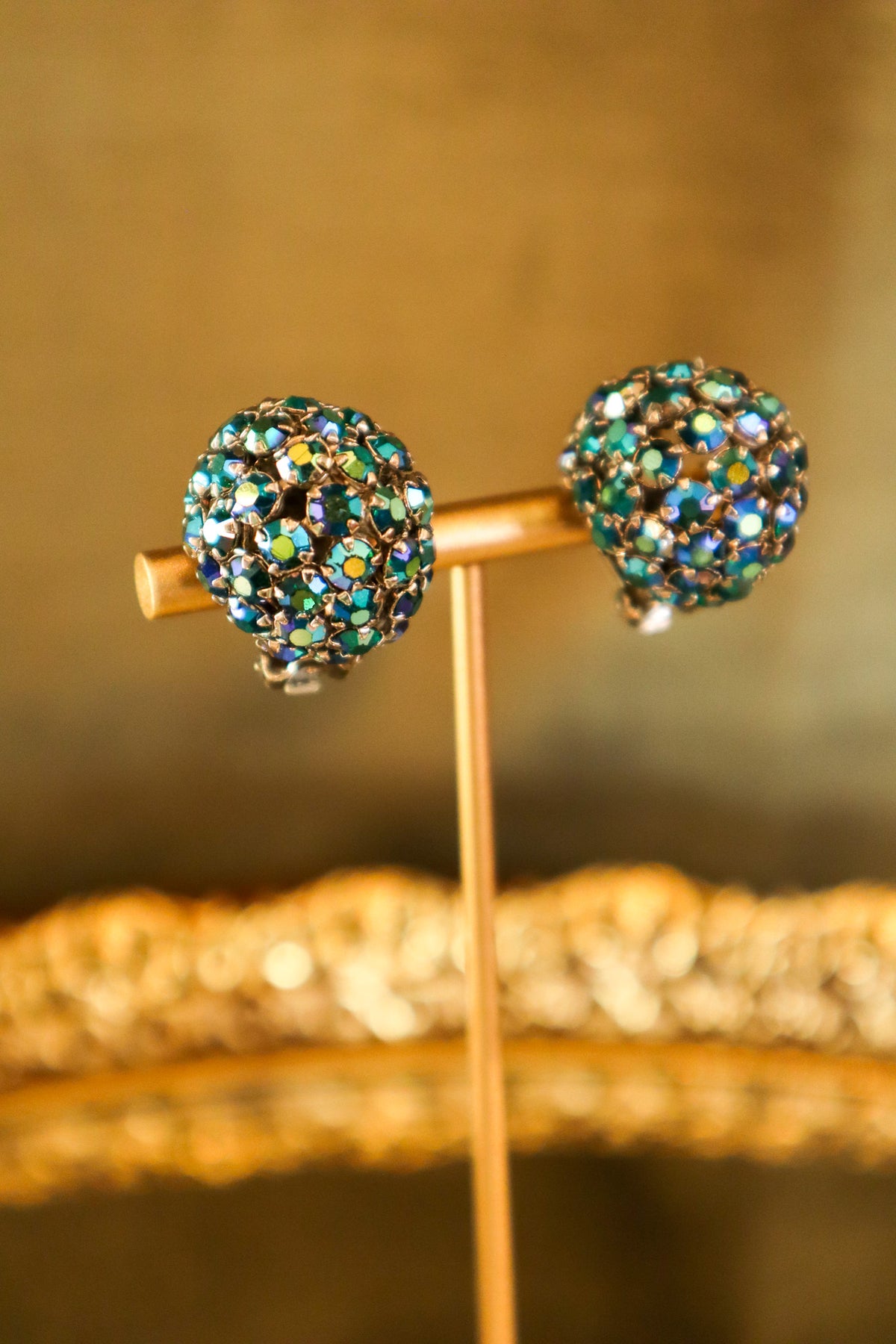 Warner Rhinestone Round Cluster Earrings | Vintage