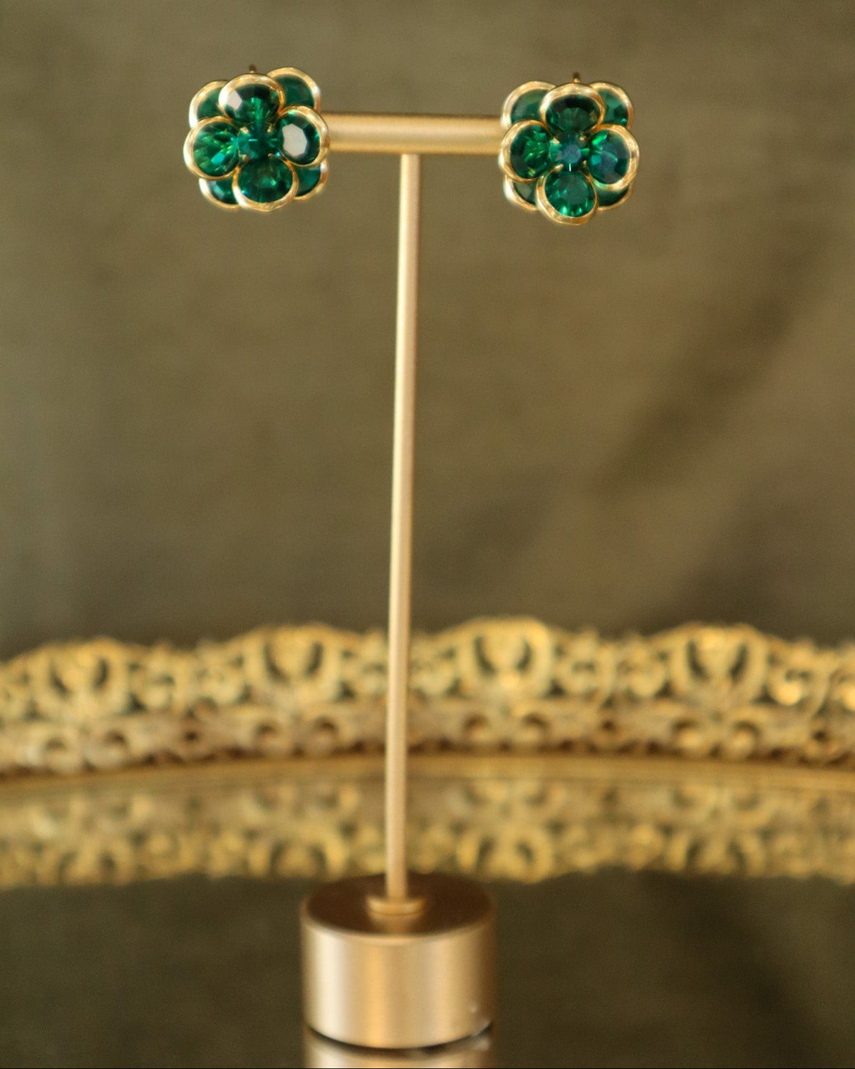 Emerald Flower Crystal Clip-on Earrings | Vintage