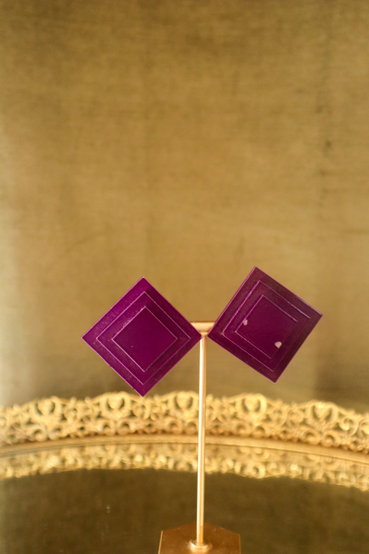 Purple 3 Layer Squared Clip-on Earrings | Vintage