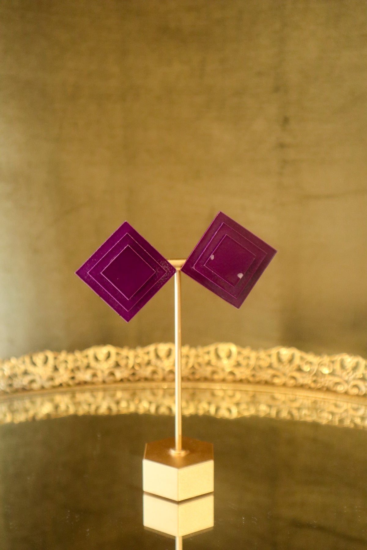 Purple 3 Layer Squared Clip-on Earrings | Vintage