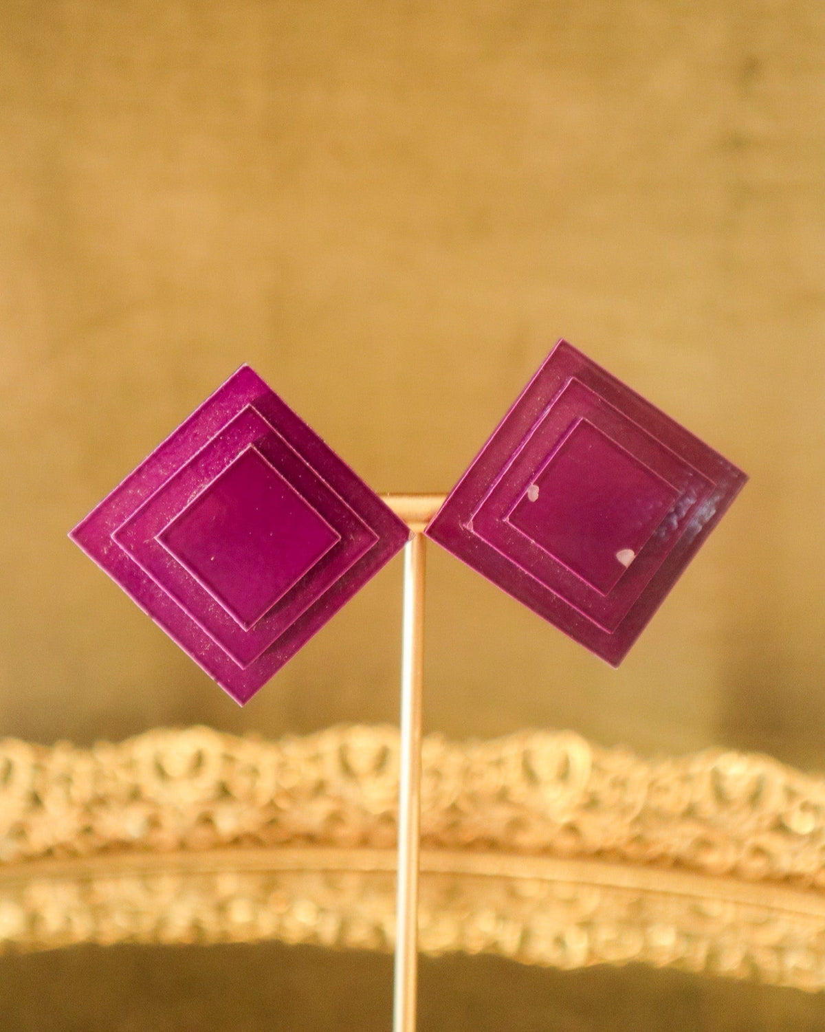 Purple 3 Layer Squared Clip-on Earrings | Vintage