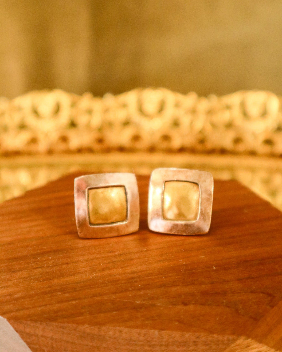 Silver &amp; Gold Square Clip On Earrings | Vintage
